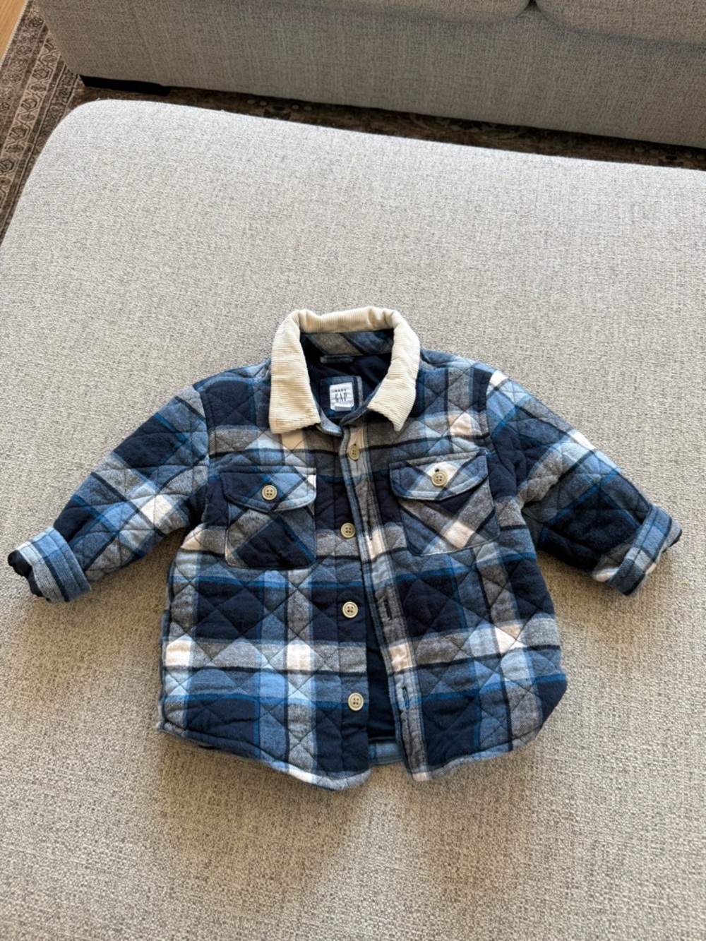 Gap Baby/Toddler Quilted Plaid Jacket with Corduroy Collar - Blue